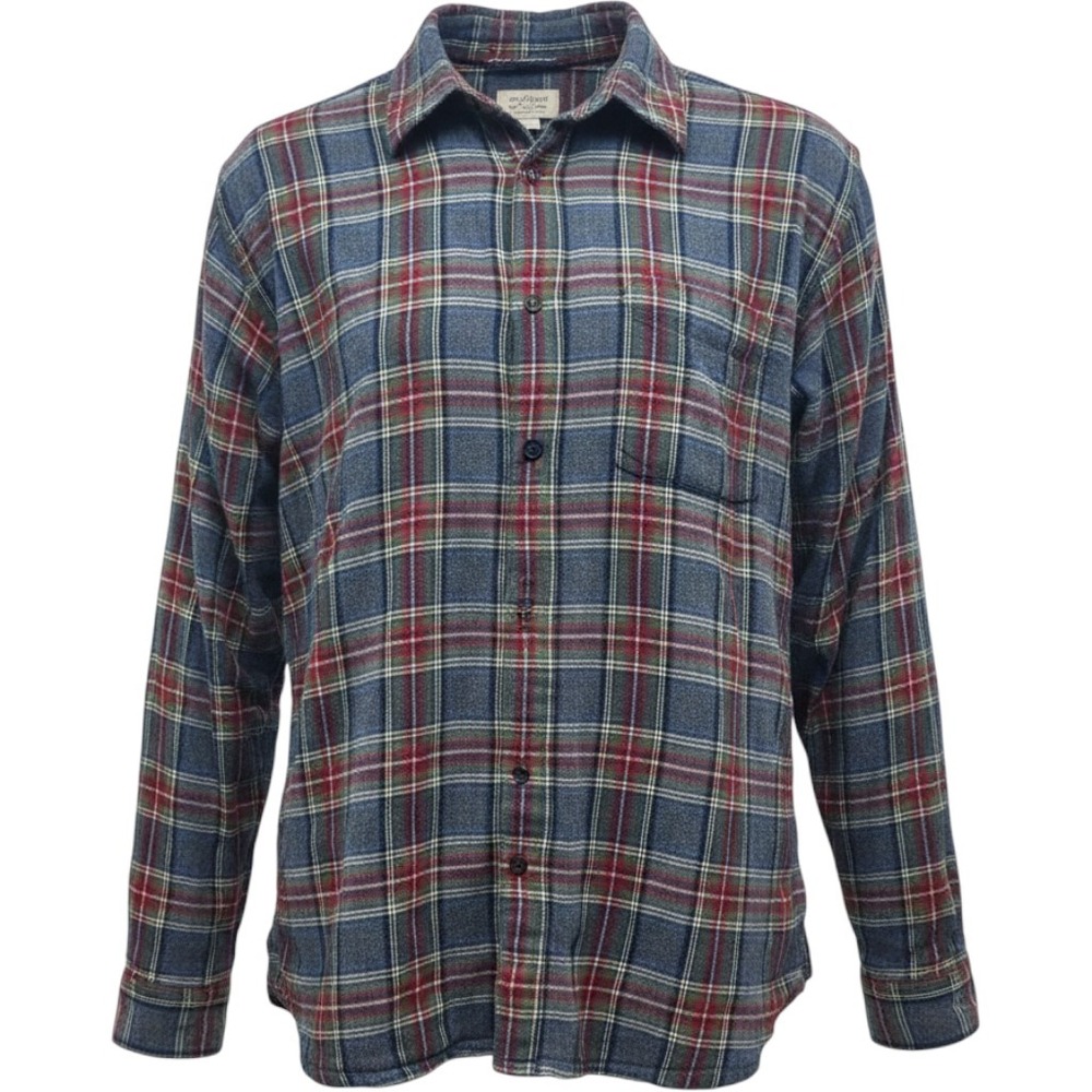 LL Bean Mens Large Regular Flannel Shirt Blue Red Plaid Cotton 500244 Button Up
